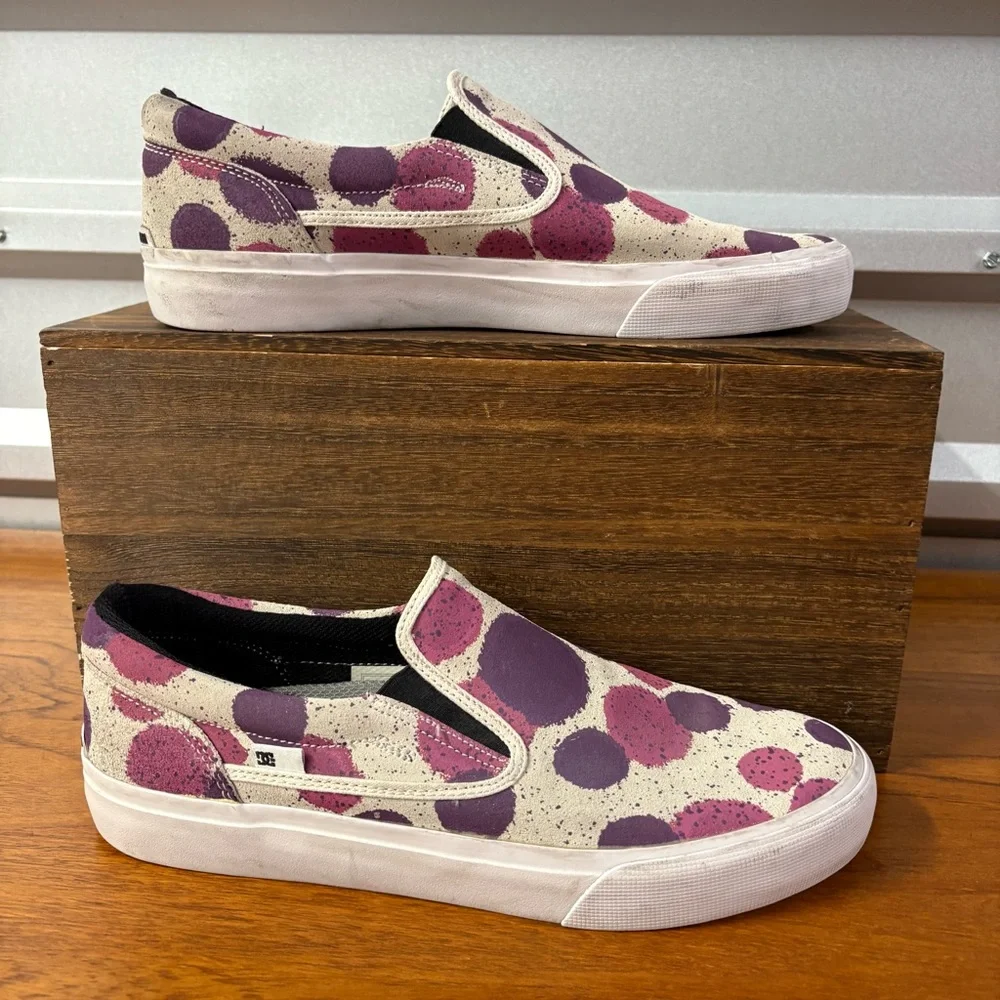 DC Shoes Men Trase Slip On Polka Dot T-Funk Leather Loafer Size 10